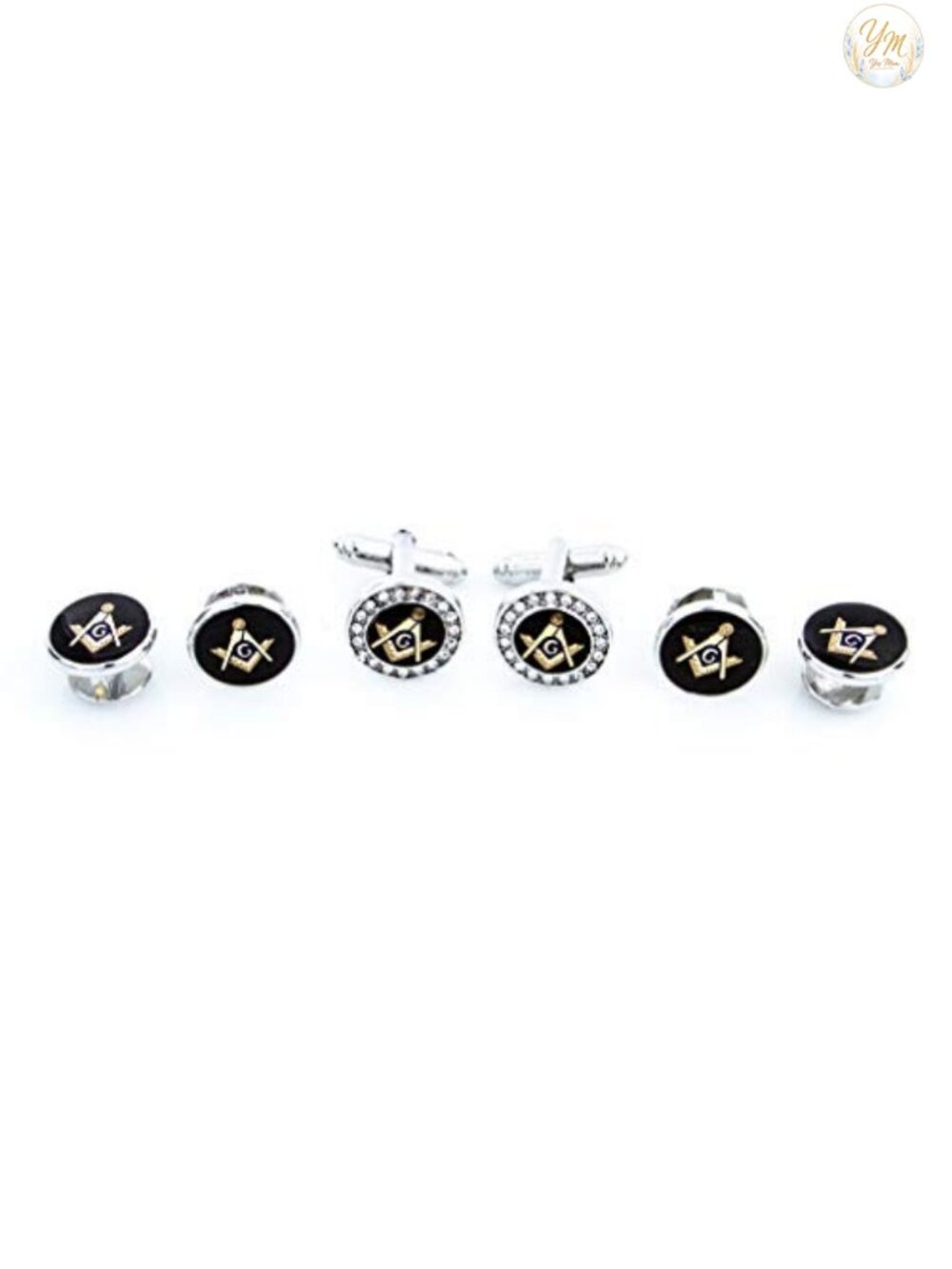 MRCFF Freemason Masonic Crystal Silver Tone Cufflinks & Studs Tuxedo Set Gift - Picture 2 of 4